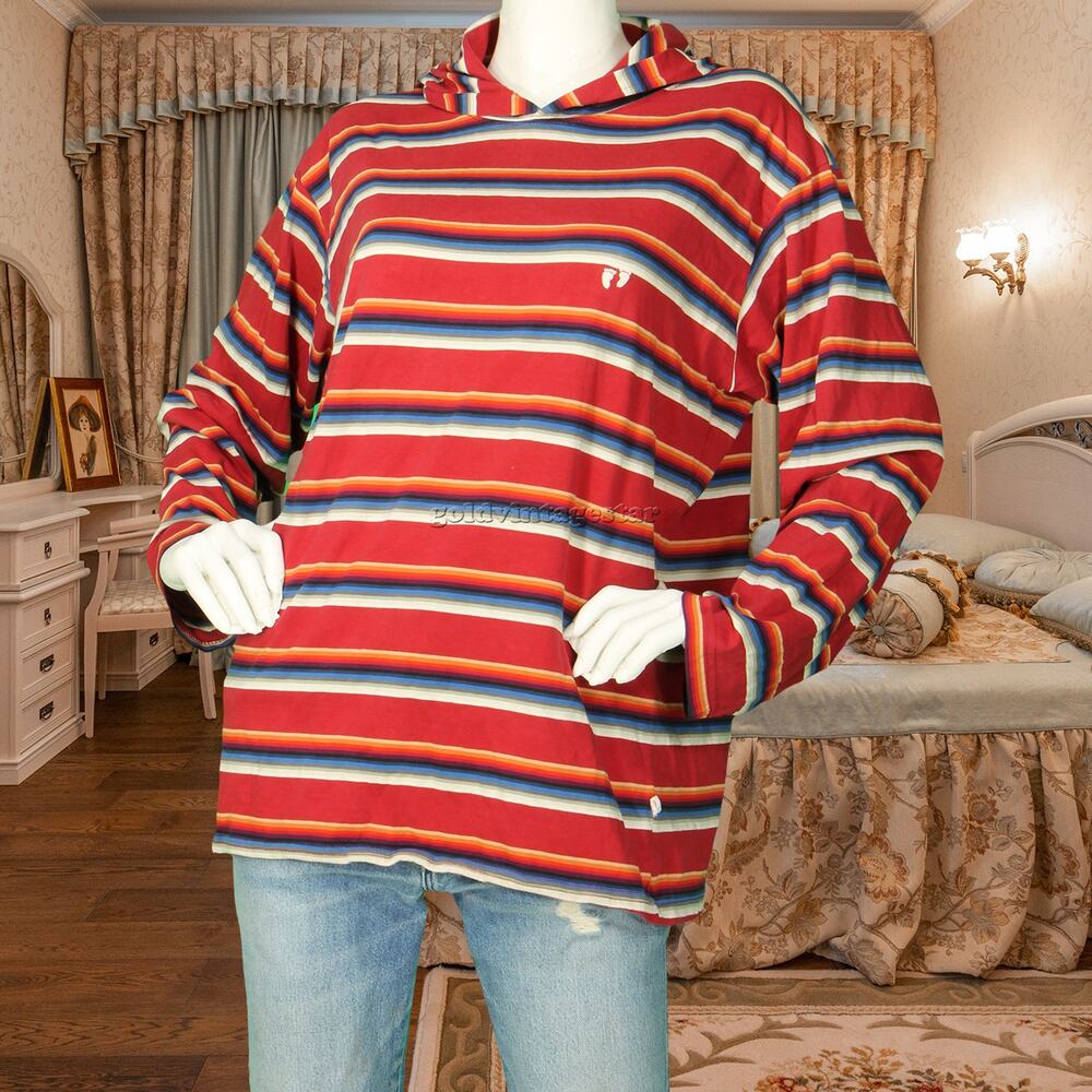 80s Vintage Hang Ten Striped Skate Hoodie Surfing Skate Dogtown Grunge Shirt 2XL